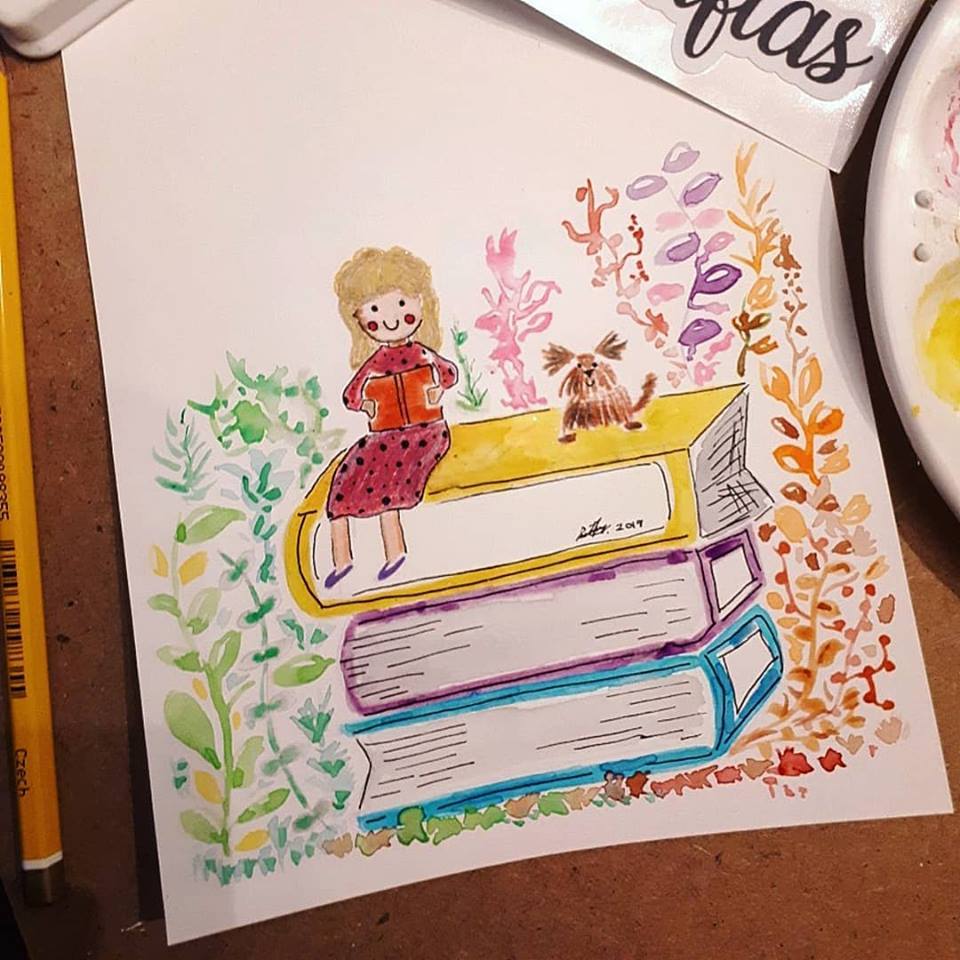 Niña Leyendo con Perrito